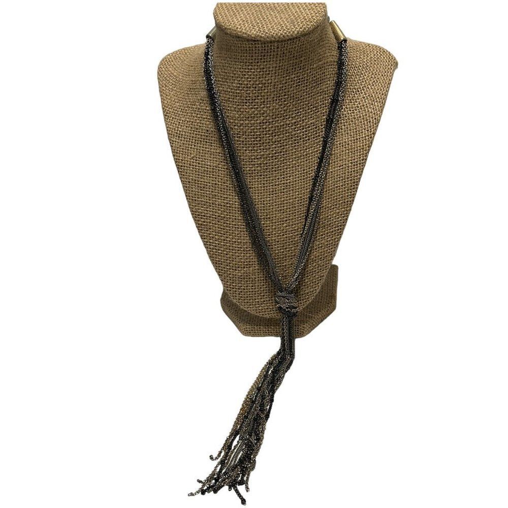 BCBGeneration Multi Tone Knotted Chain MultiStrand Necklace Gunmetal Gold Silver